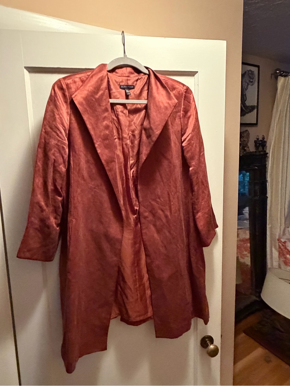 Eileen Fisher Rust Satin Open-Front Blazer